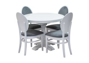 stół cezary biały okrągły 4 krzesła Yoko